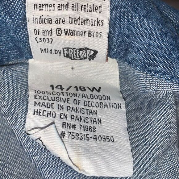 Tasmanian Devil Looney Tunes She-Devil Taz Flames Sleeveless Denim Button Top Wo - Picture 11 of 11